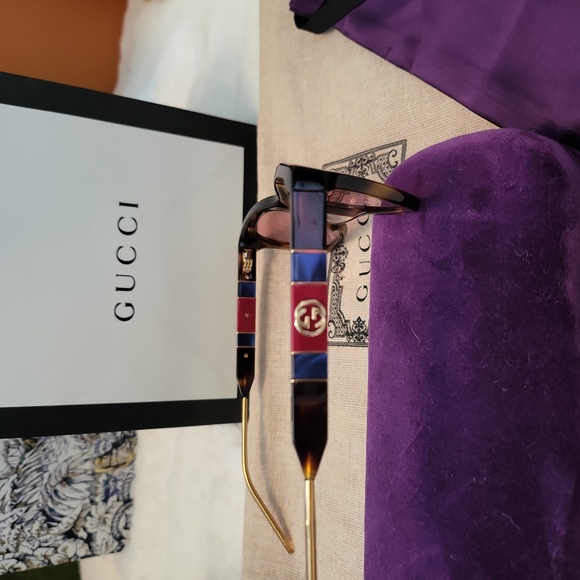 NWOT GUCCI GG 0598S-003 NOVELTY HAVANA FRAME PINK LENS GG WEB LOGO SUNGLASSES - Picture 3 of 5